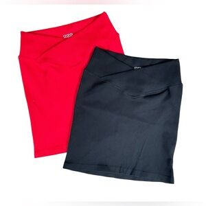 OQQ 2-Piece Ribbed High Waist Crossover Mini Skirts